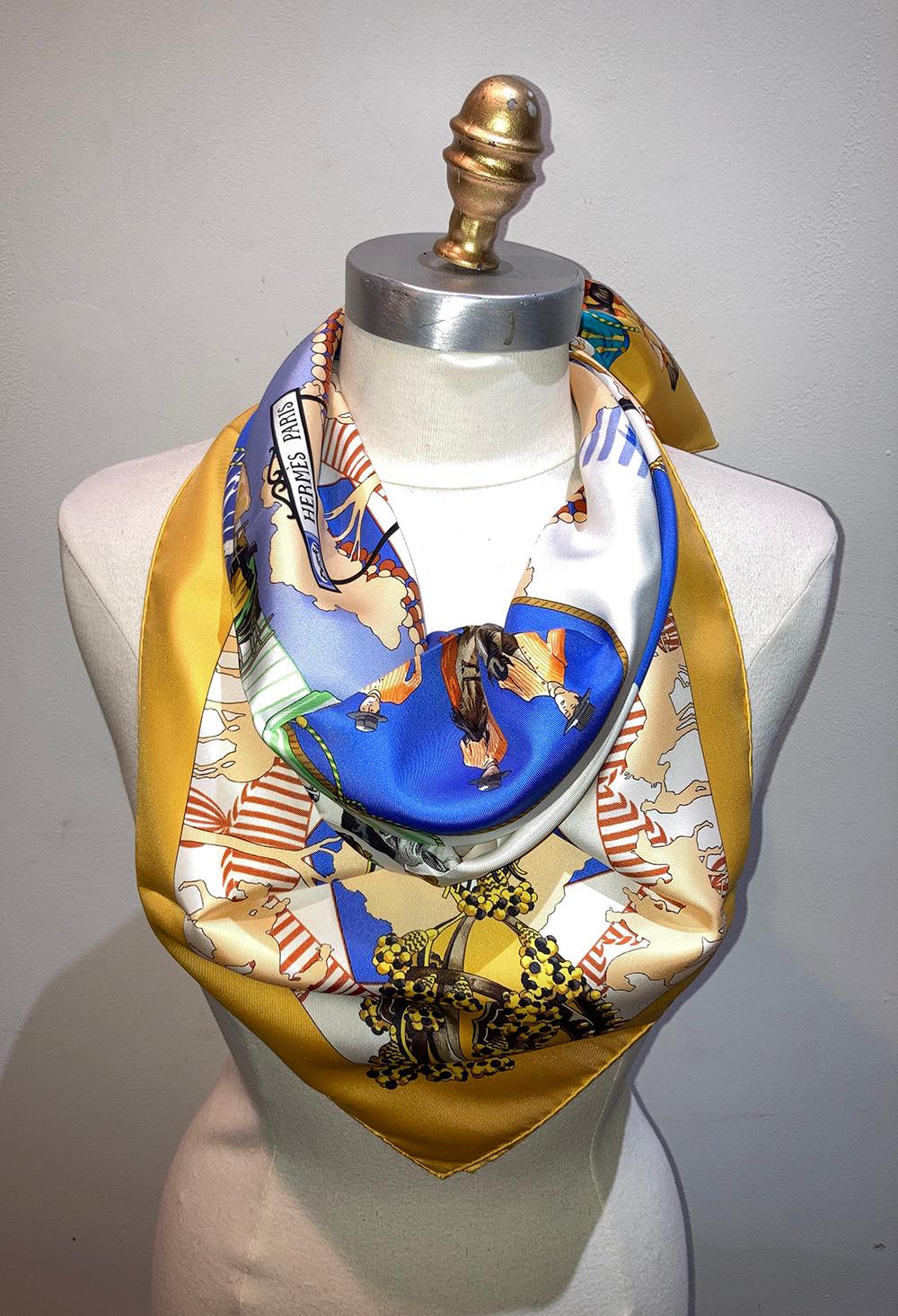 RARE Vintage Hermes Feria de Sevilla Silk Scarf in Yellow c1990s 2