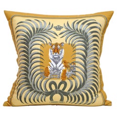 Rare Vintage Hermès French Silk Scarf and Irish Linen Cushion Pillow Gold Yellow