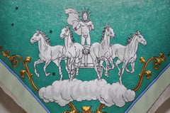 Seltene Vintage Hermes Grün und Gold Seide Astronomie Schal und Irish Leinen Kissen