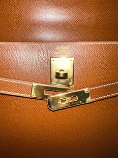 Rare Sac Vintage Hermes Kelly 32 Lisse Noisette GHW