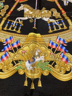 RARE Vintage Hermes Luna Park Silk Scarf in Black