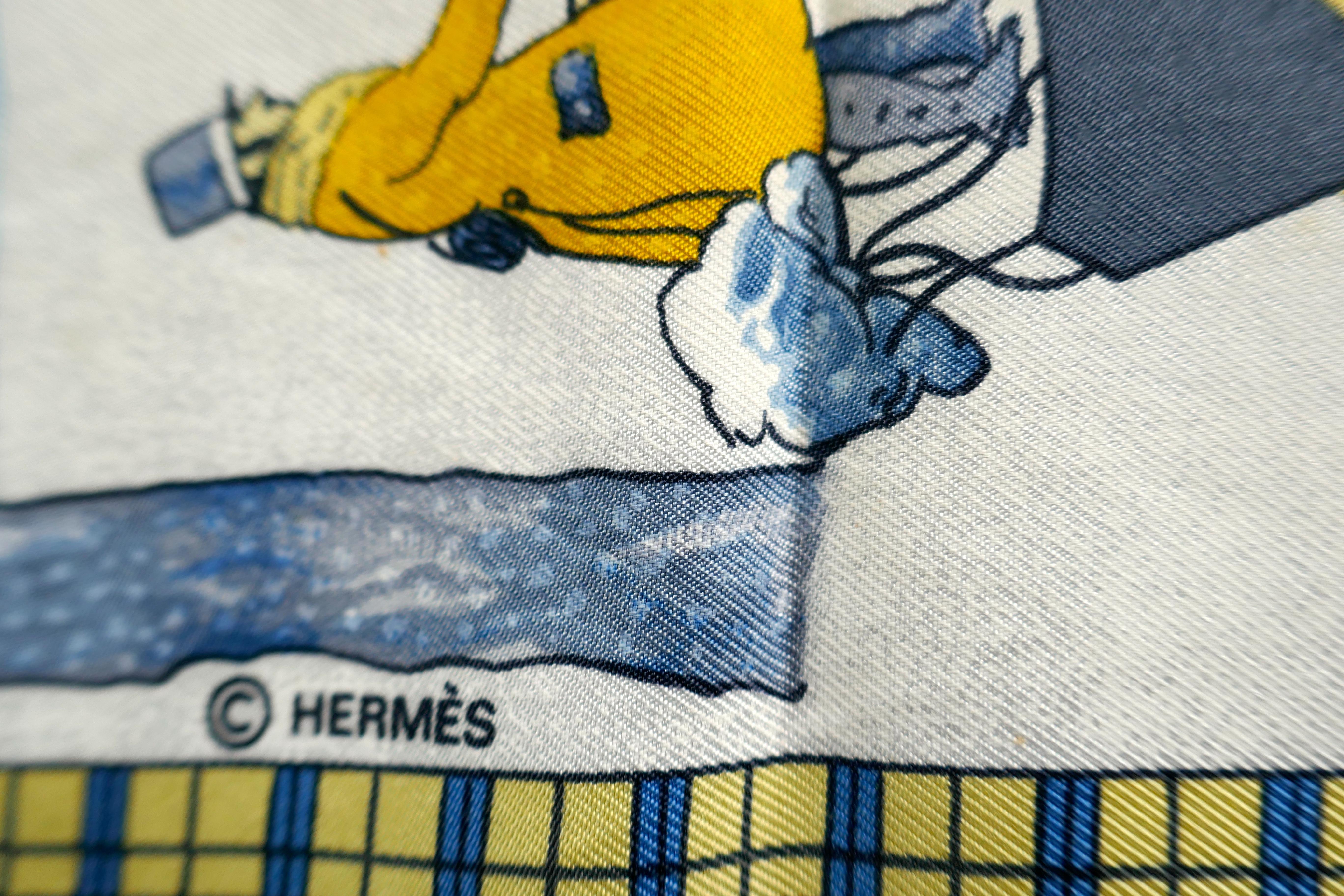 Rare Vintage HERMÈS Philippe Ledoux from 1975 “L’Hiver en Poste” 100% Silk Scarf 1