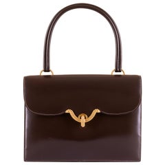 Rare Vintage Hermès « Sac Cordeliere » en cuir brun foncé et quincaillerie dorée