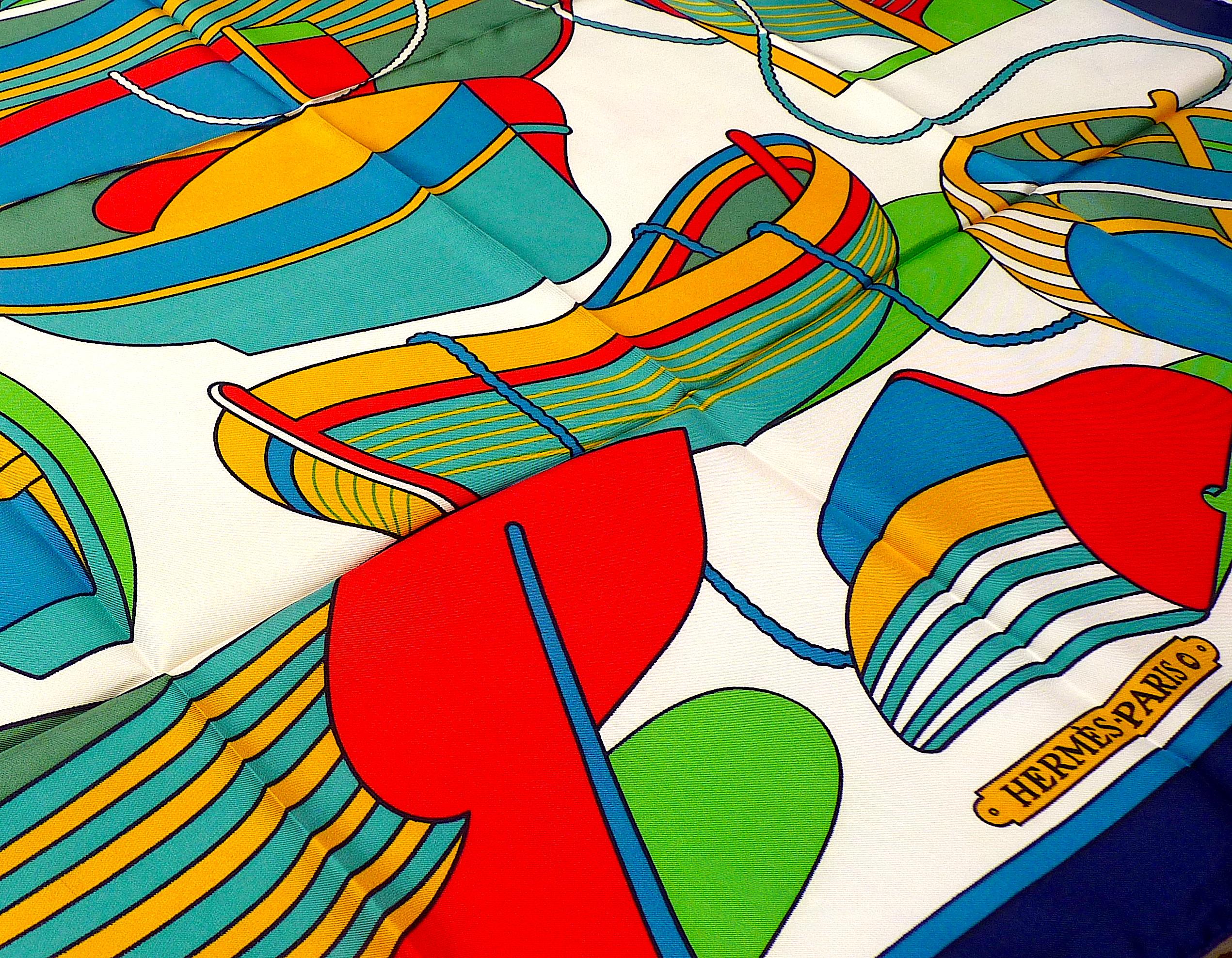 Blue Rare Vintage Hermes Silk Scarf 