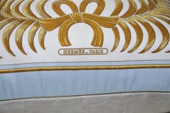 Rare Vintage Hermès Tiger Silk Scarf and Irish Linen Cushion Pillow Blue Gold
