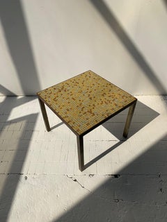 Rare Vintage Hollywood Regency Brass Frame and Glass Metallic Mosaic Tile Table