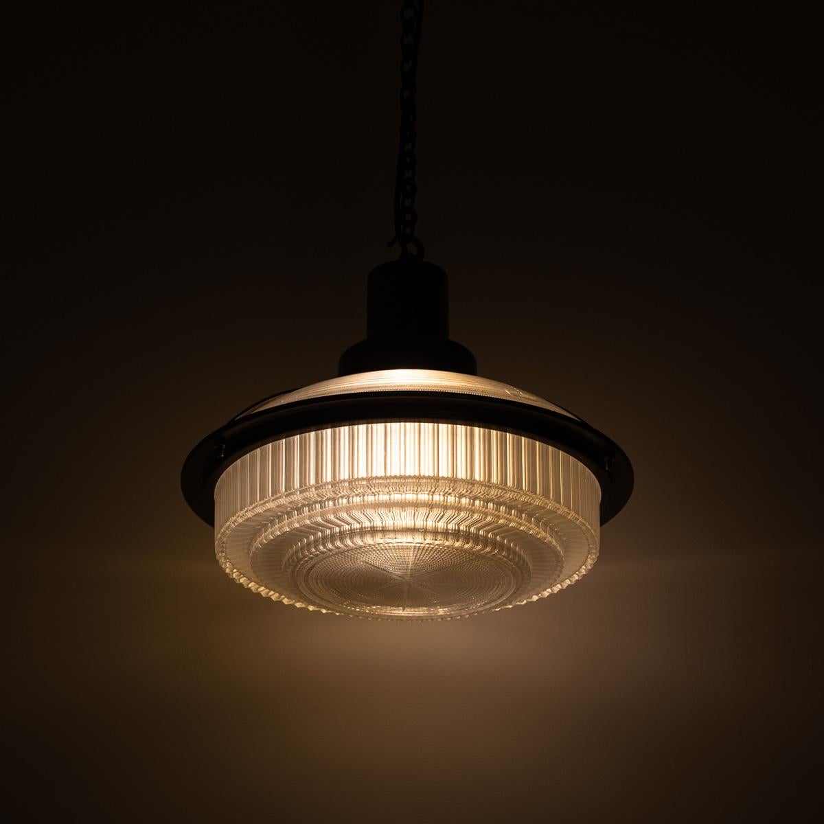Rare Vintage Holophane Art Deco Inspired Step Lite Prismatic Glass Pendant Light For Sale 4