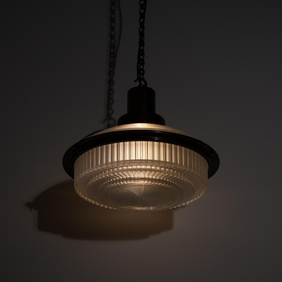 Rare Vintage Holophane Art Deco Inspired Step Lite Prismatic Glass Pendant Light For Sale 5