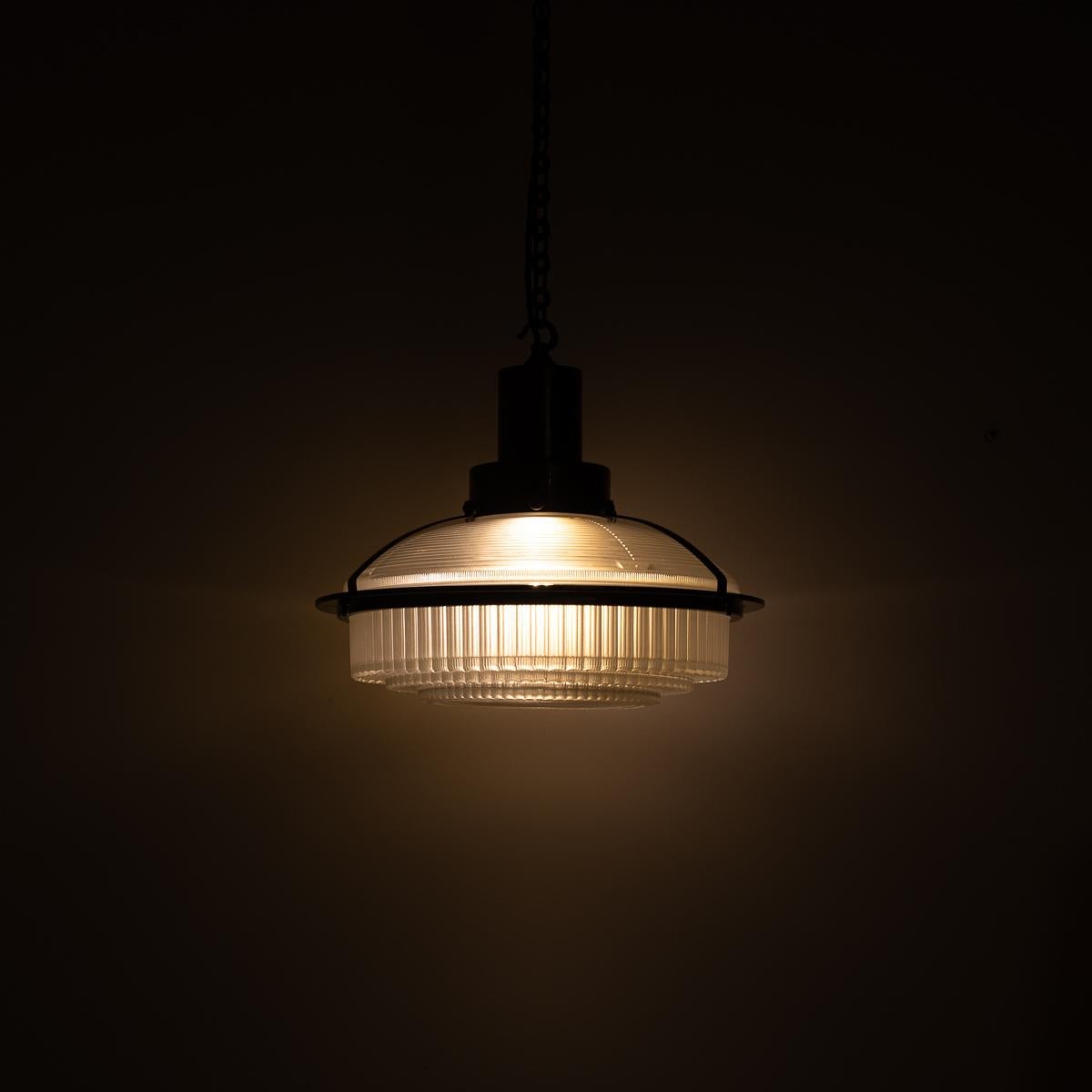 Rare Vintage Holophane Art Deco Inspired Step Lite Prismatic Glass Pendant Light In Good Condition For Sale In Nottingham, GB