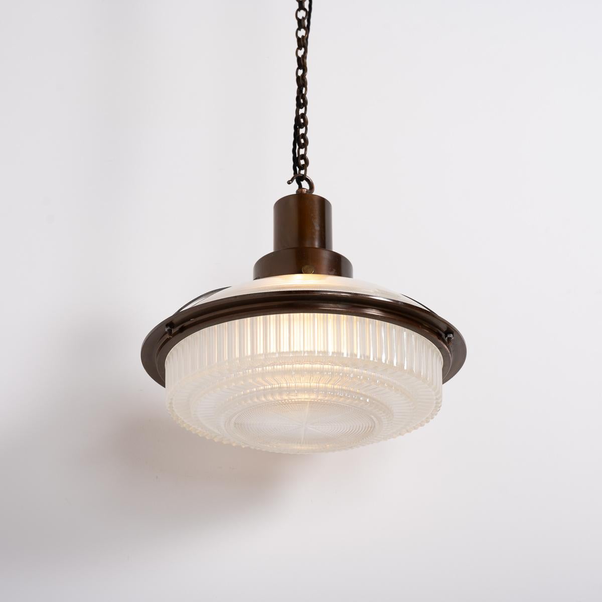 Rare Vintage Holophane Art Deco Inspired Step Lite Prismatic Glass Pendant Light For Sale 3