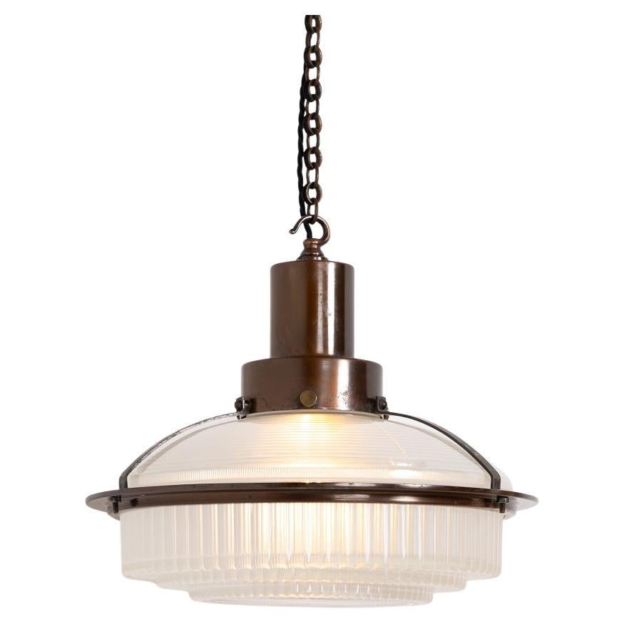 Rare Vintage Holophane Art Deco Inspired Step Lite Prismatic Glass Pendant Light For Sale