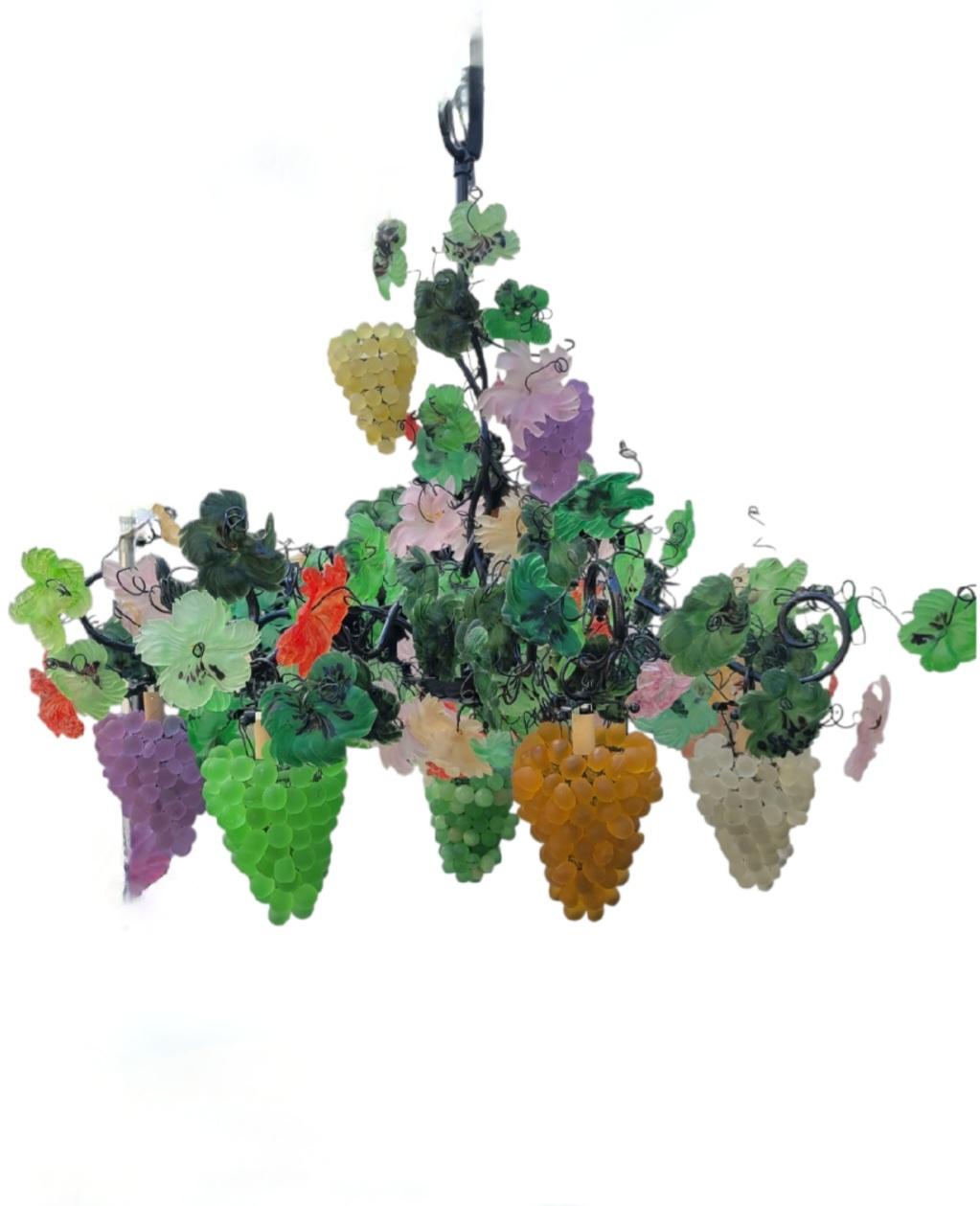 Rare Vintage huge 9 Light Murano Glass Cesare Toso Grape Cluster chandelier For Sale 8