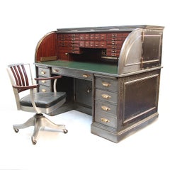 Rare Vintage Industrial Steel Roll Top Desk by the Art Metal Construction Co.