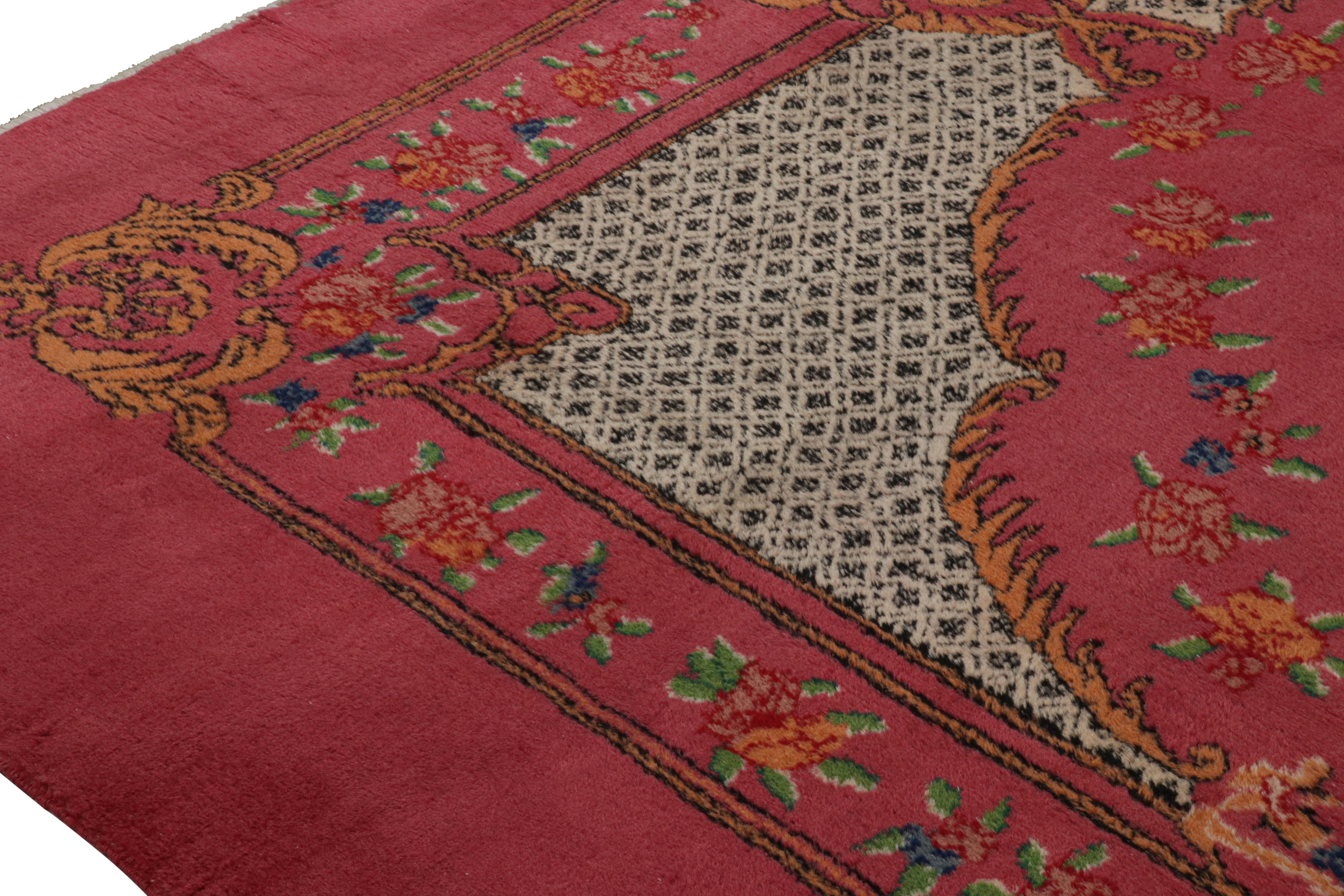Hand-Knotted Rare Vintage Isparta rug in Pink with Floral Patterns For Sale