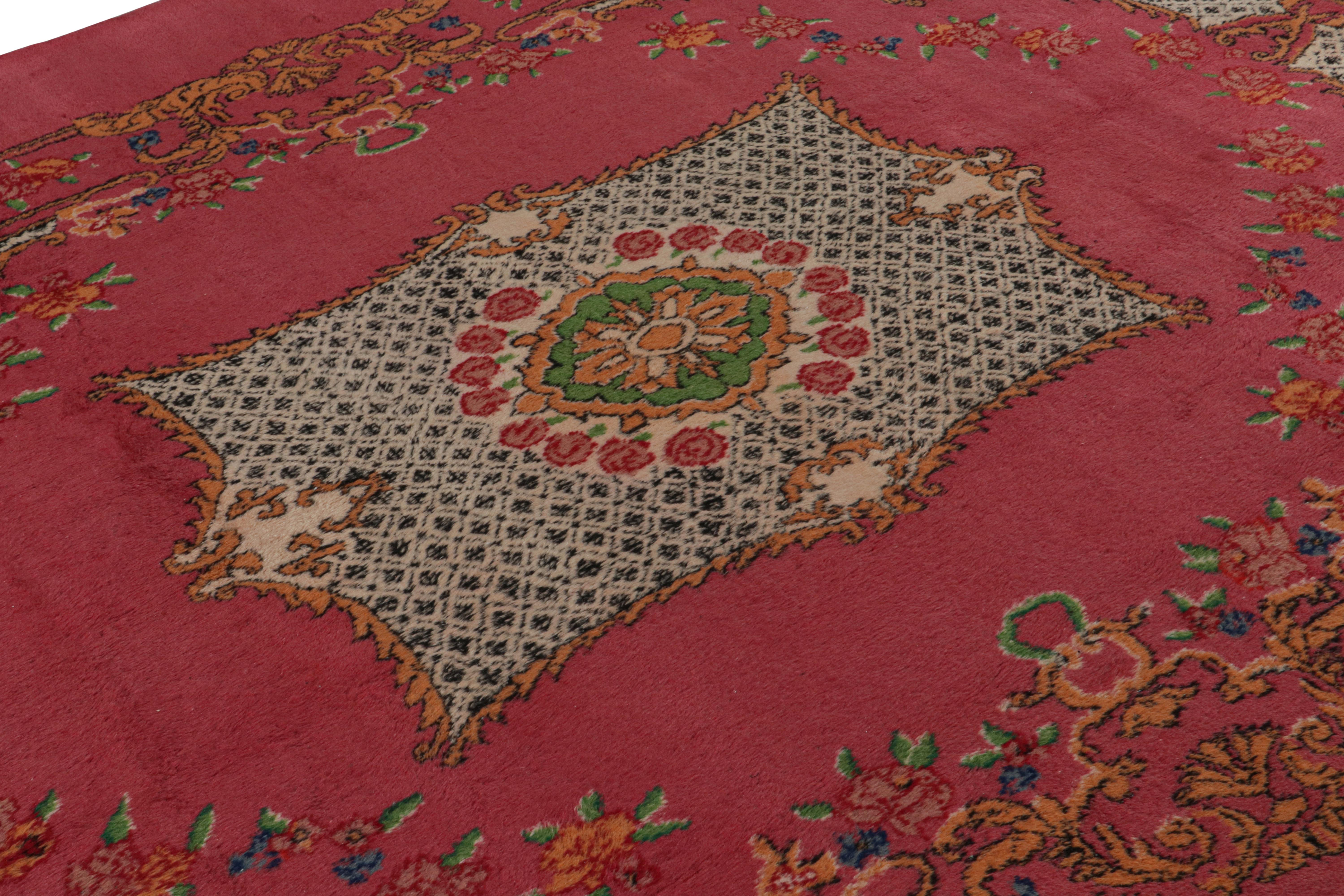 Rare Vintage Isparta rug in Pink with Floral Patterns In Good Condition For Sale In Long Island City, NY