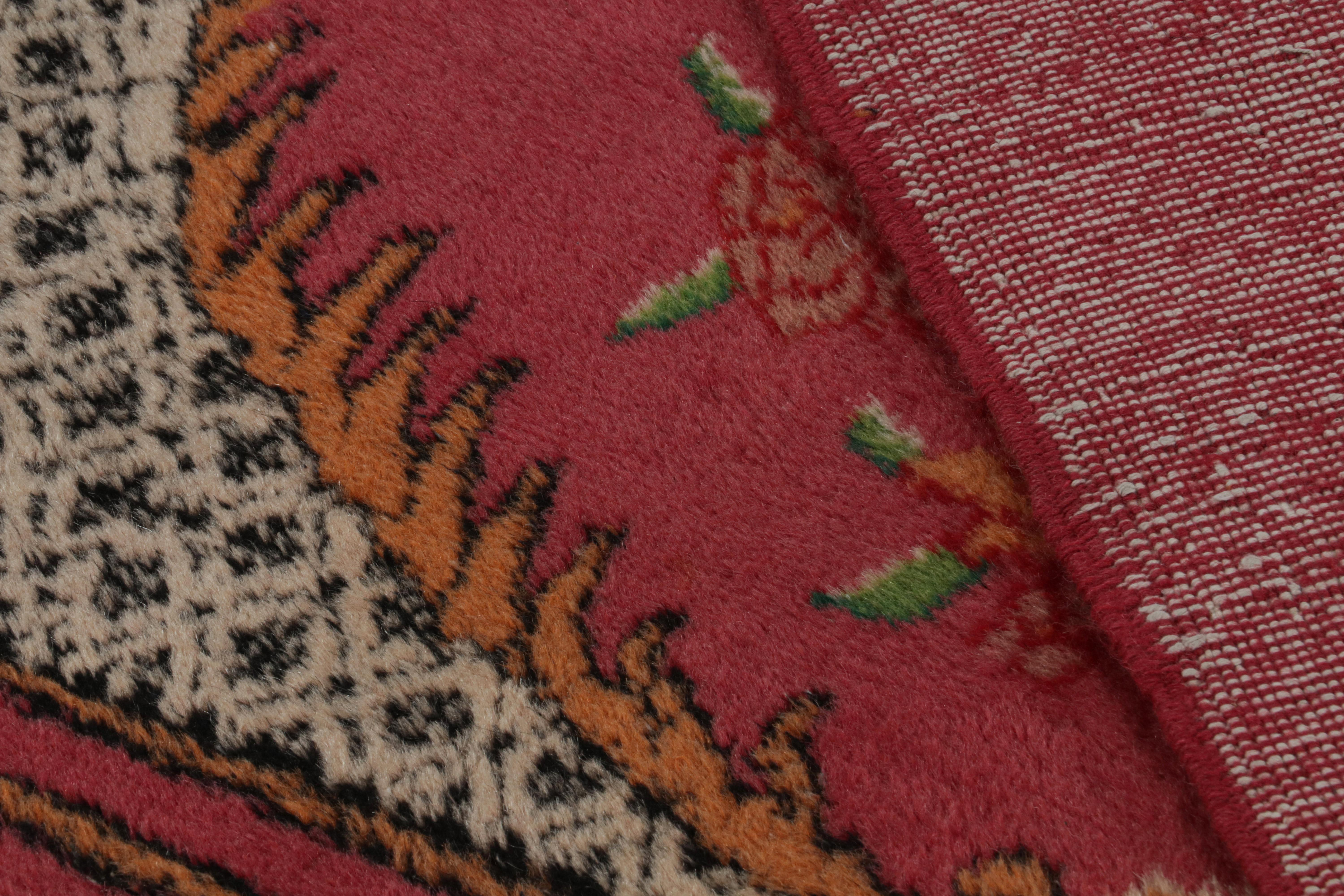 Wool Rare Vintage Isparta rug in Pink with Floral Patterns For Sale