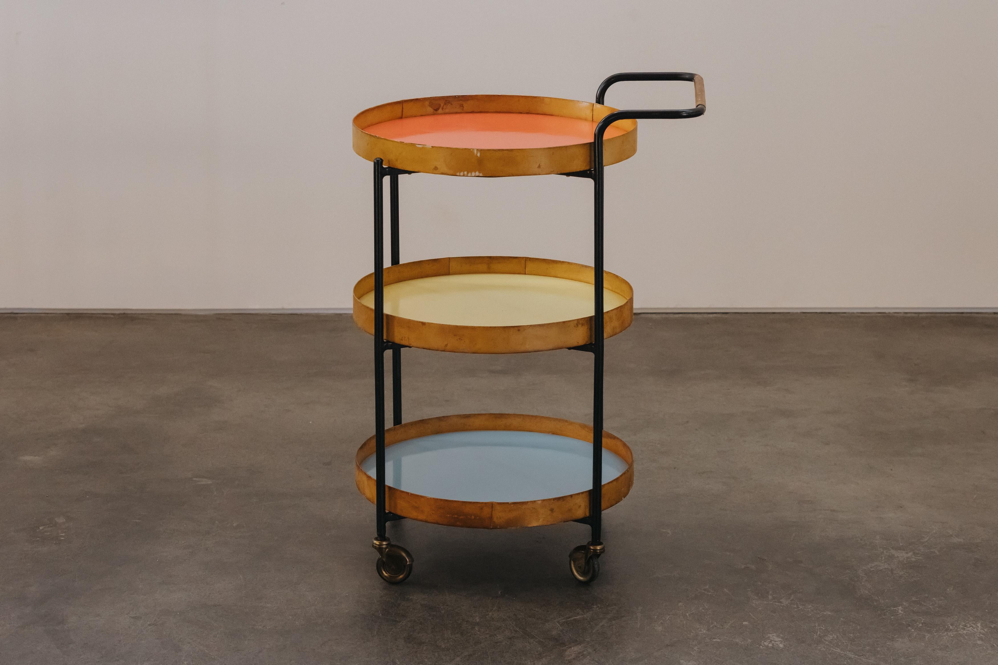 European Rare Vintage Italian Bar Cart Attributed To F. Campo & Carlo Graffi, Italy 1970s For Sale