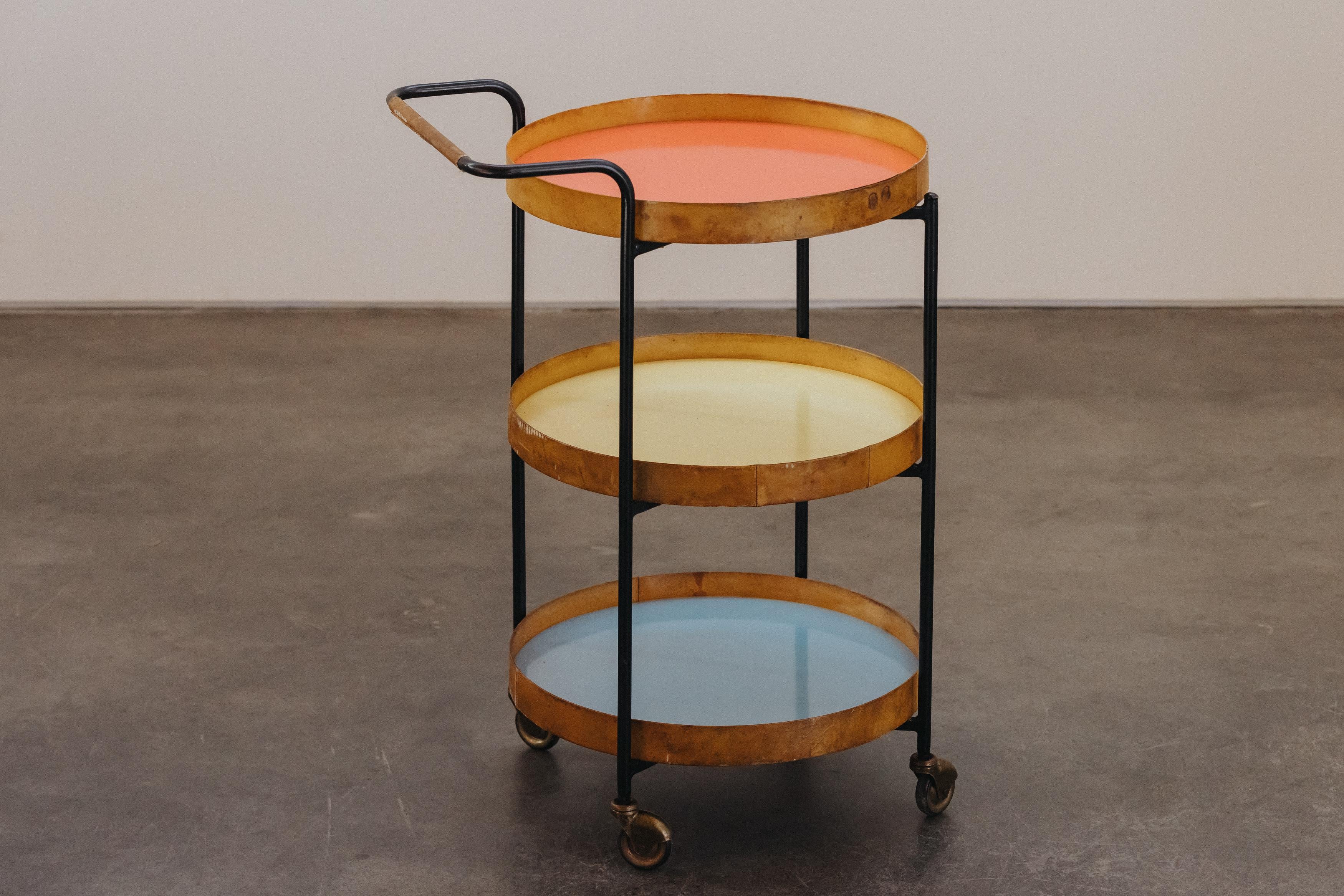 Rare Vintage Italian Bar Cart Attributed To F. Campo & Carlo Graffi, Italy 1970s In Good Condition For Sale In Nashville, TN