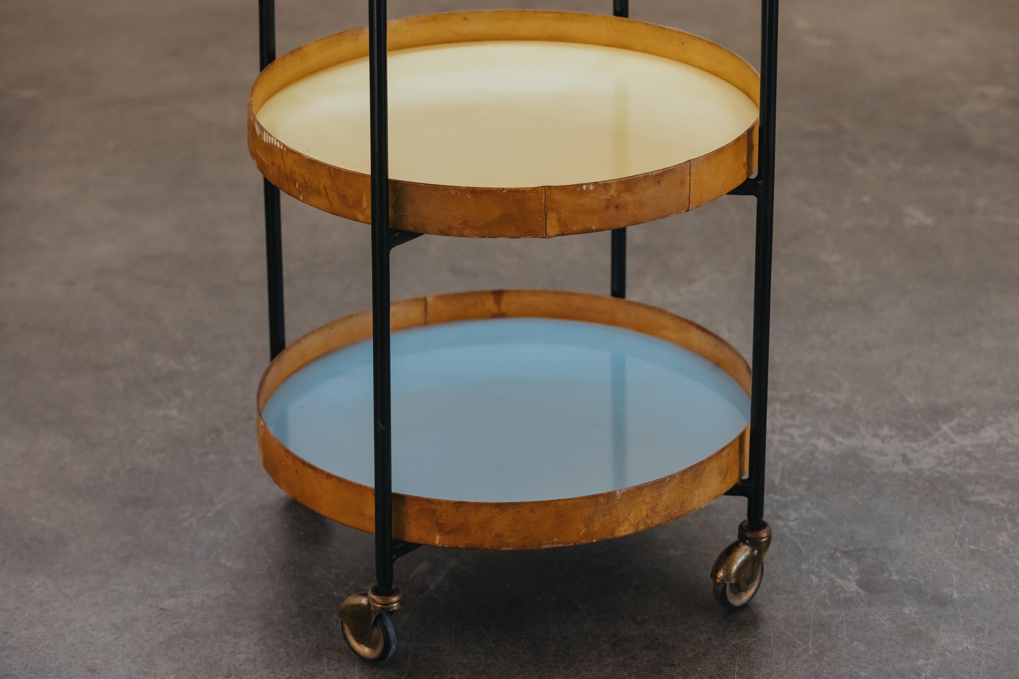 Metal Rare Vintage Italian Bar Cart Attributed To F. Campo & Carlo Graffi, Italy 1970s For Sale