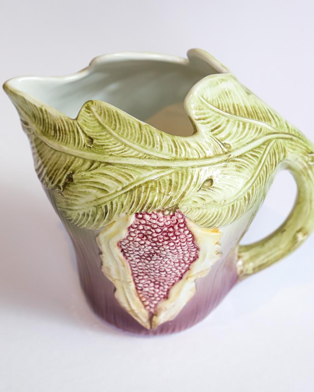 Mid-Century Modern Rare Vintage Italian Majolica Ceramic Fig-Shaped Pitcher or Jug, 1960s For Sale