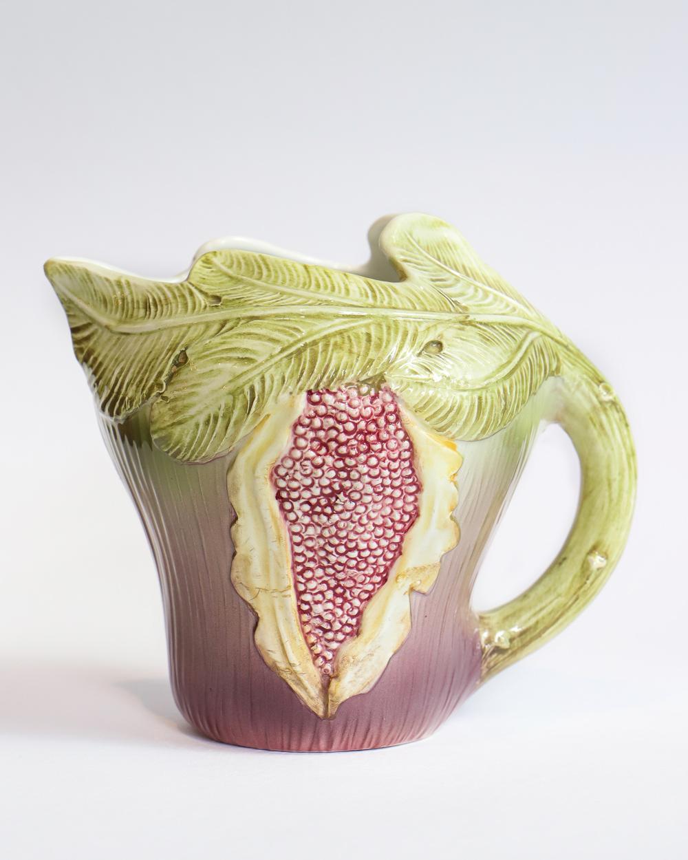 Hand-Crafted Rare Vintage Italian Majolica Ceramic Fig-Shaped Pitcher or Jug, 1960s For Sale