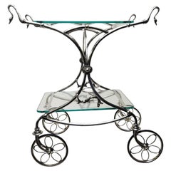 Rare Vintage Italian Solid Silver & Glass Bar Cart / Drinks Trolley c. 1950