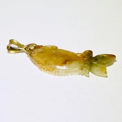 Rare Vintage Jade Translucent 14 Karat Yellow Gold RARE Fish Pendant/Charm