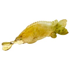 Rare Vintage Jade Translucent 14 Karat Yellow Gold RARE Fish Pendant/Charm