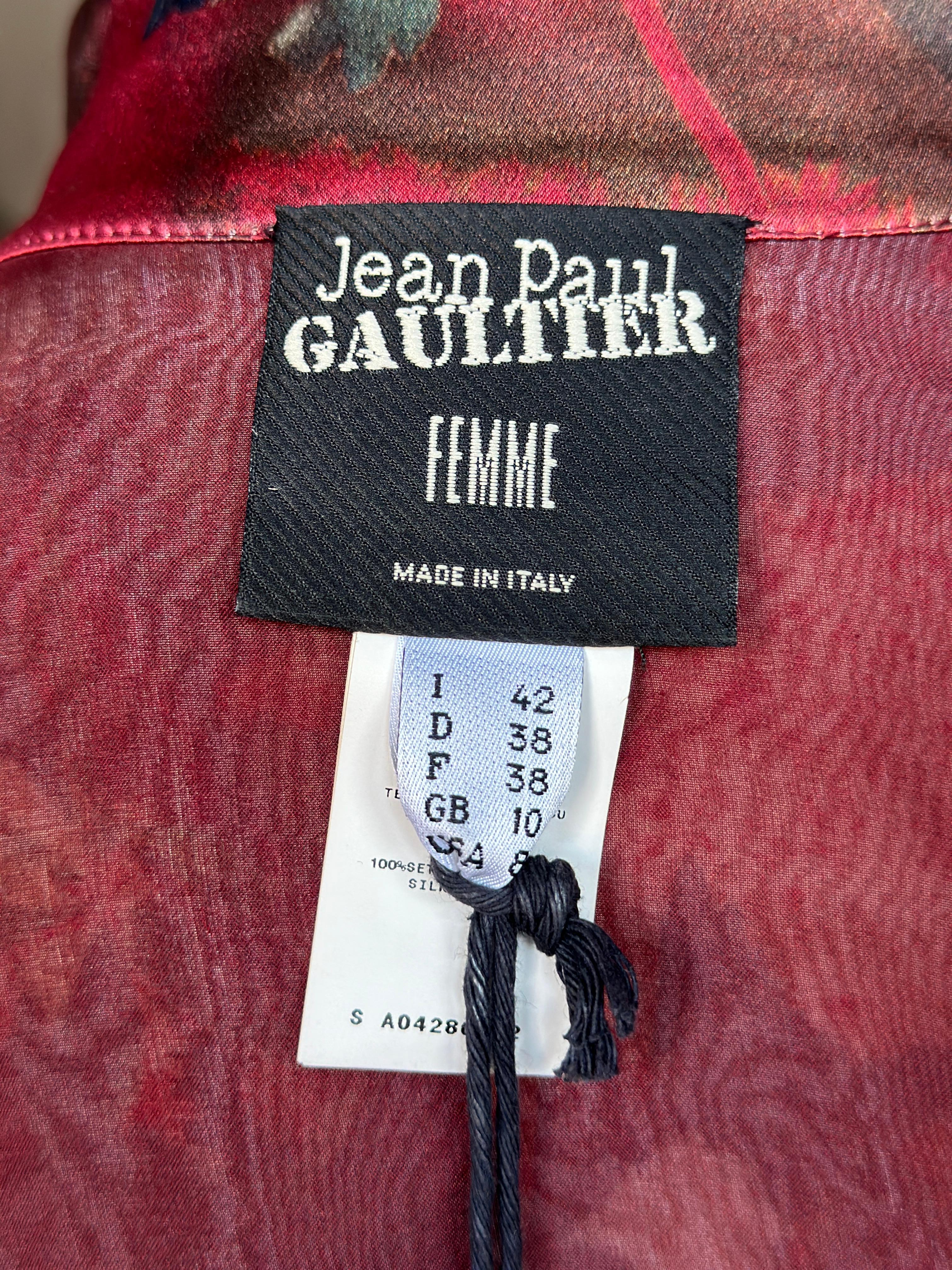 Rare Vintage Jean Paul Gaultier burgundy silk long sleeves midi dress  2