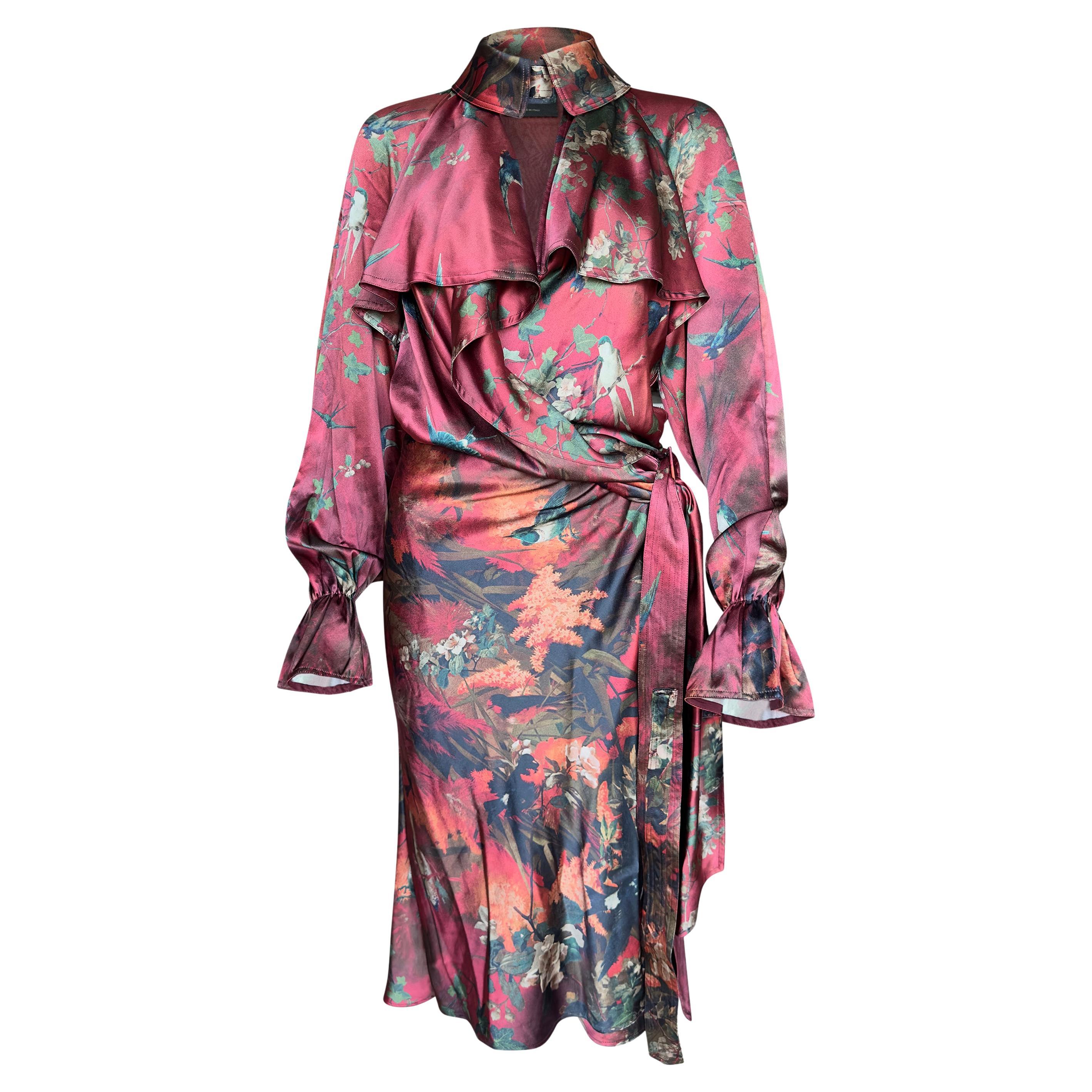 Rare Vintage Jean Paul Gaultier burgundy silk long sleeves midi dress 