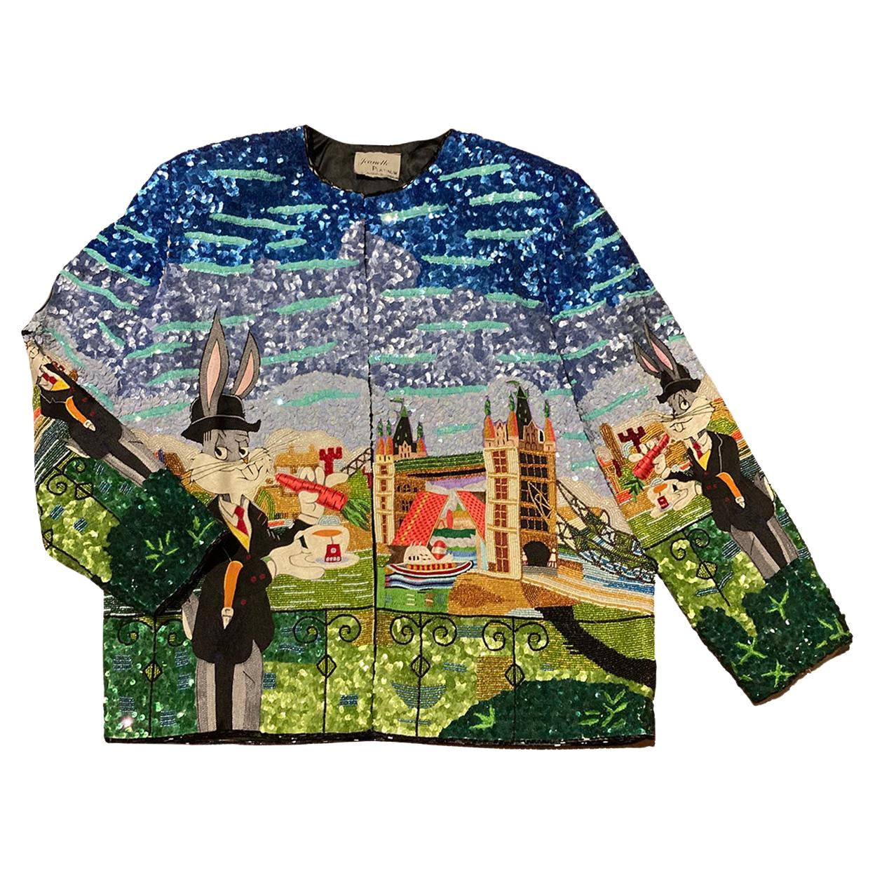 RARA giacca vintage di Jeanette Kastenberg con perline e paillettes Bugs Bunny, anni '90 in vendita
