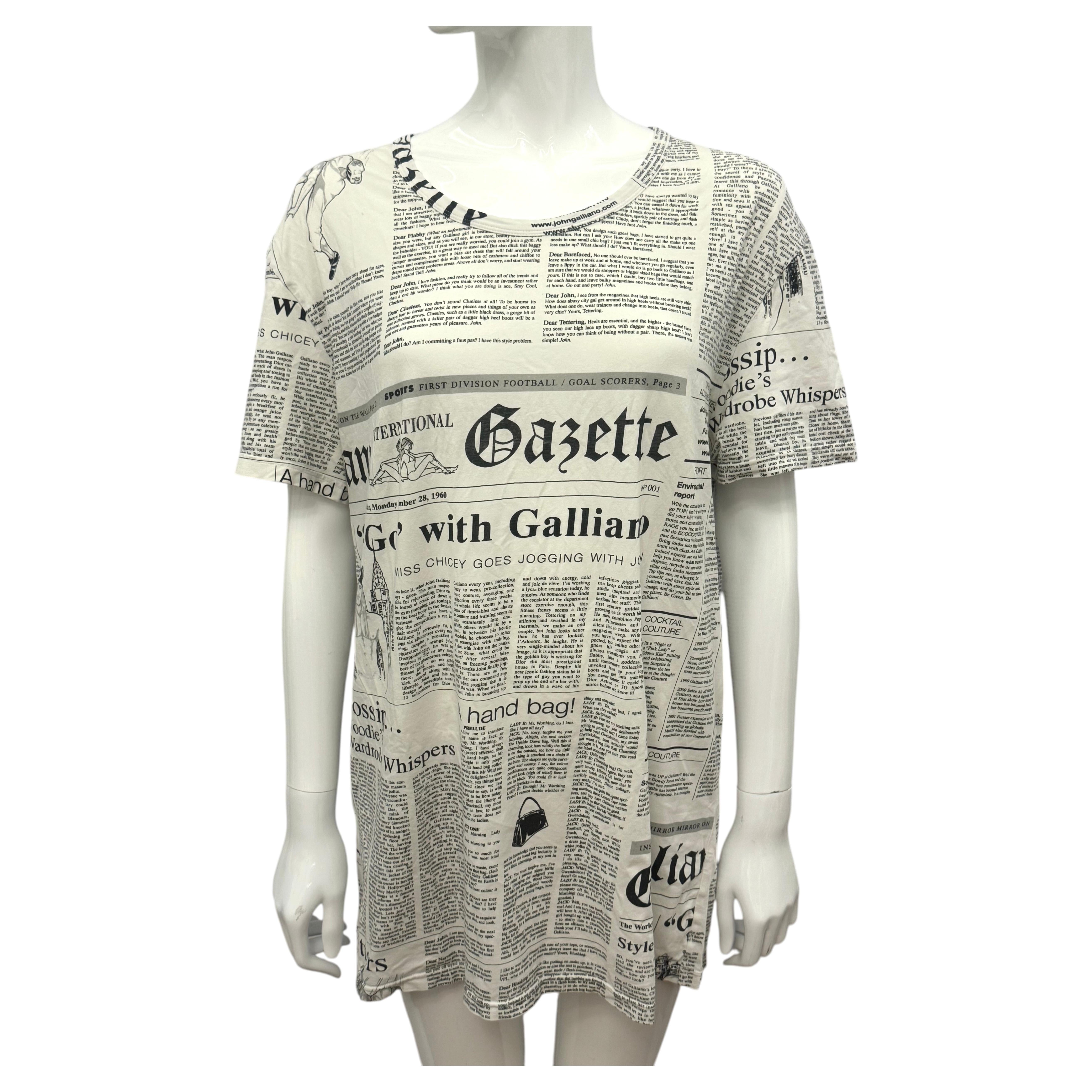 Rare Vintage John Galliano "Gazette" Newspaper Print Oversized Men's T-Shirt For Sale