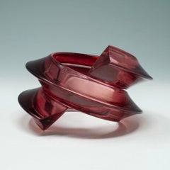 Raro bracciale in lucite vintage Judith Hendler Pink Bypass Coiled Wedge