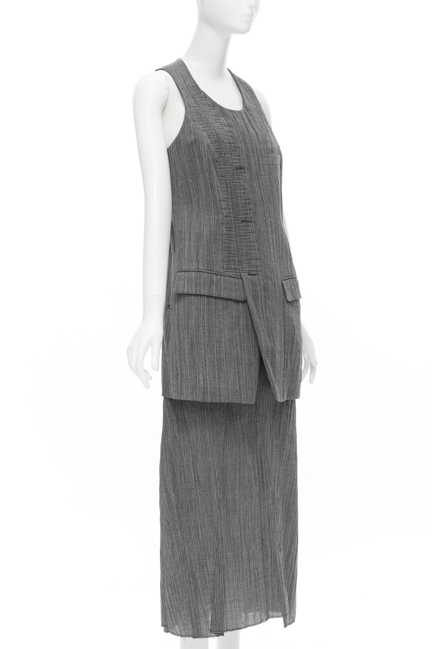 Gris rare vintage JUNYA WATANABE 1992 grey crinkled deconstructed pullover vest en vente