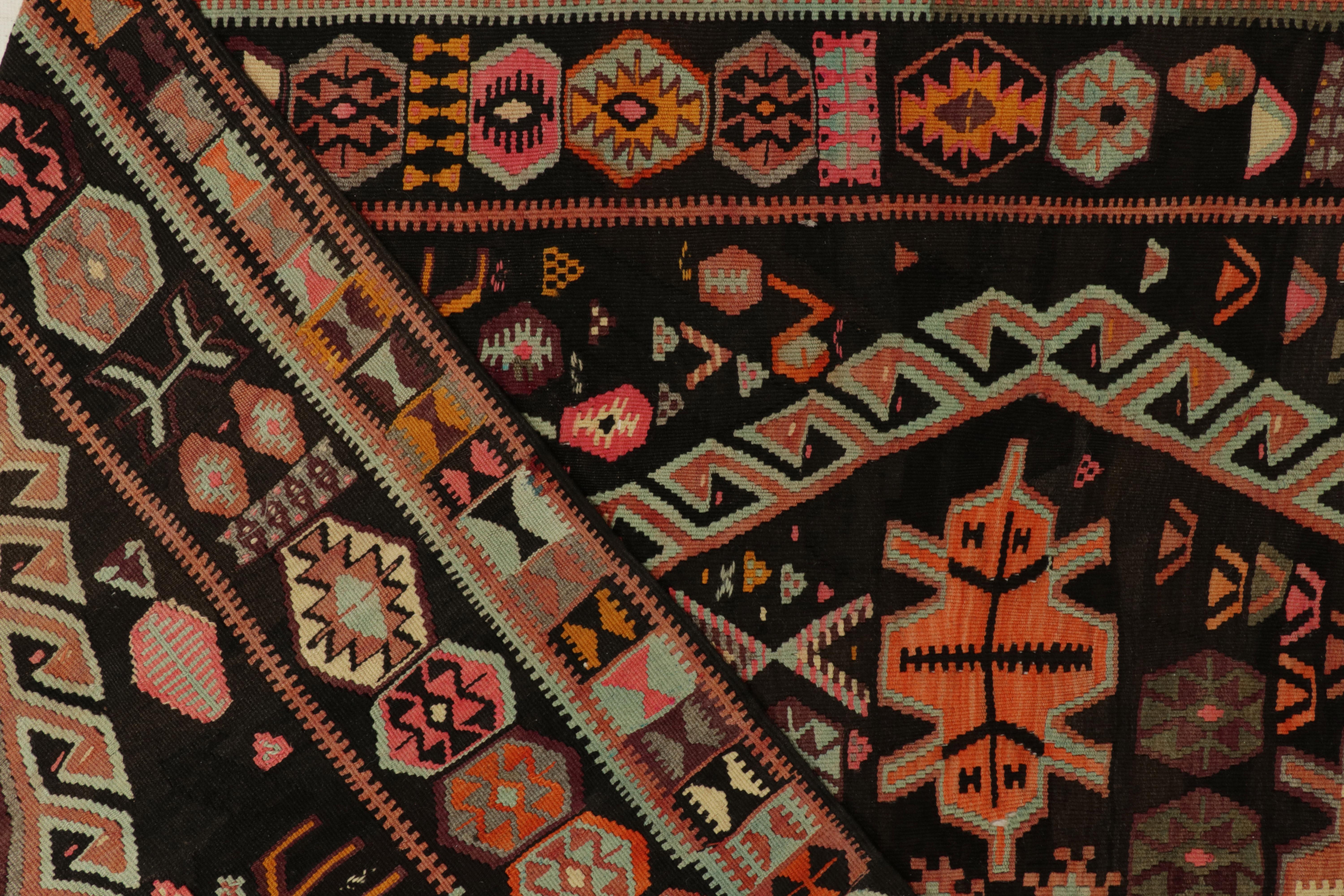 Mid-20th Century Rare Vintage Kilim Rug in Brown, Orange, Tribal Geometric Pattern by Rug & Kilim For Sale
