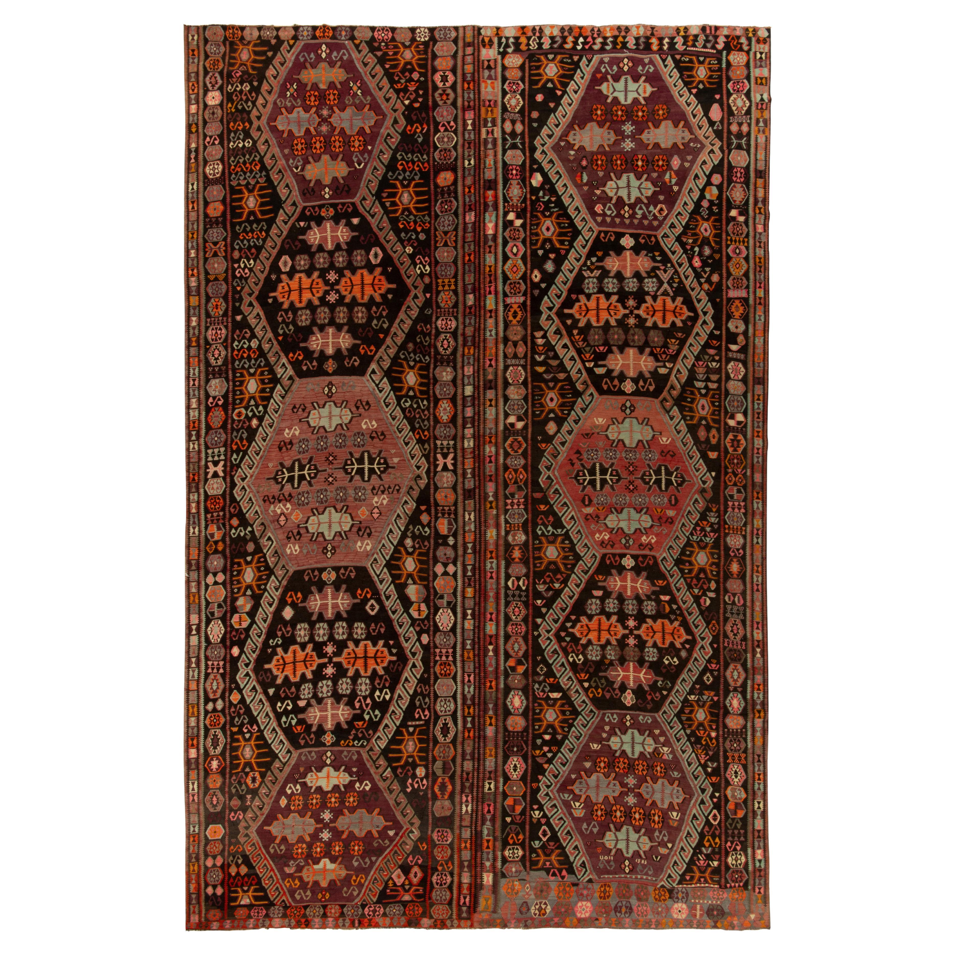 Rare Vintage Kilim Rug in Brown, Orange, Tribal Geometric Pattern by Rug & Kilim For Sale
