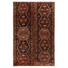 Seltener Vintage-Kelim-Teppich in Braun, Orange mit geometrischem Stammesmuster von Teppich & Kelim