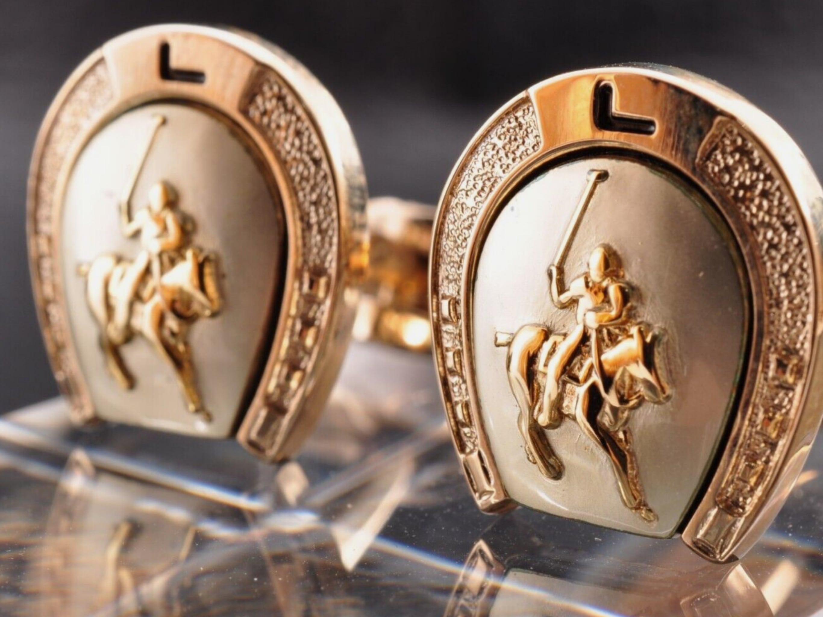 Artist Rare Vintage “Lancel” Paris Gold Plate Steel Cufflinks & Tie Bar Original Case For Sale