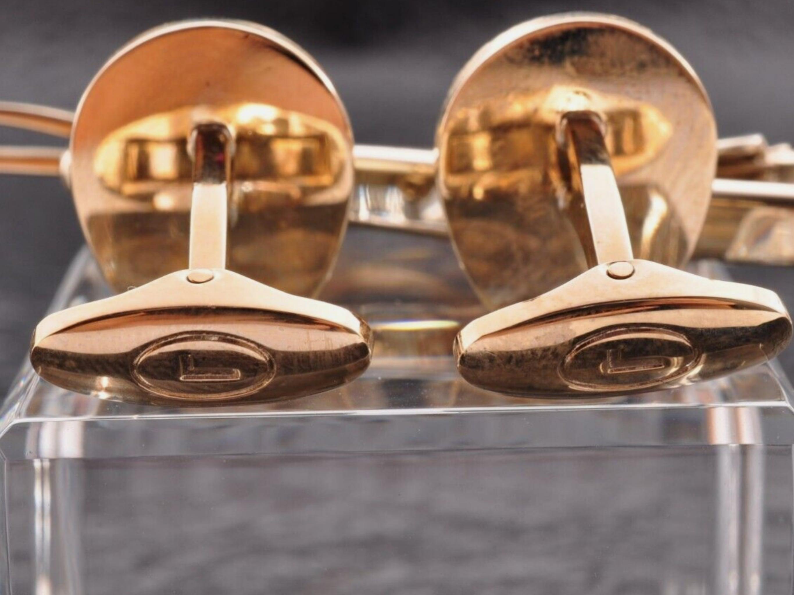 Rare Vintage “Lancel” Paris Gold Plate Steel Cufflinks & Tie Bar Original Case In Excellent Condition For Sale In New York, NY