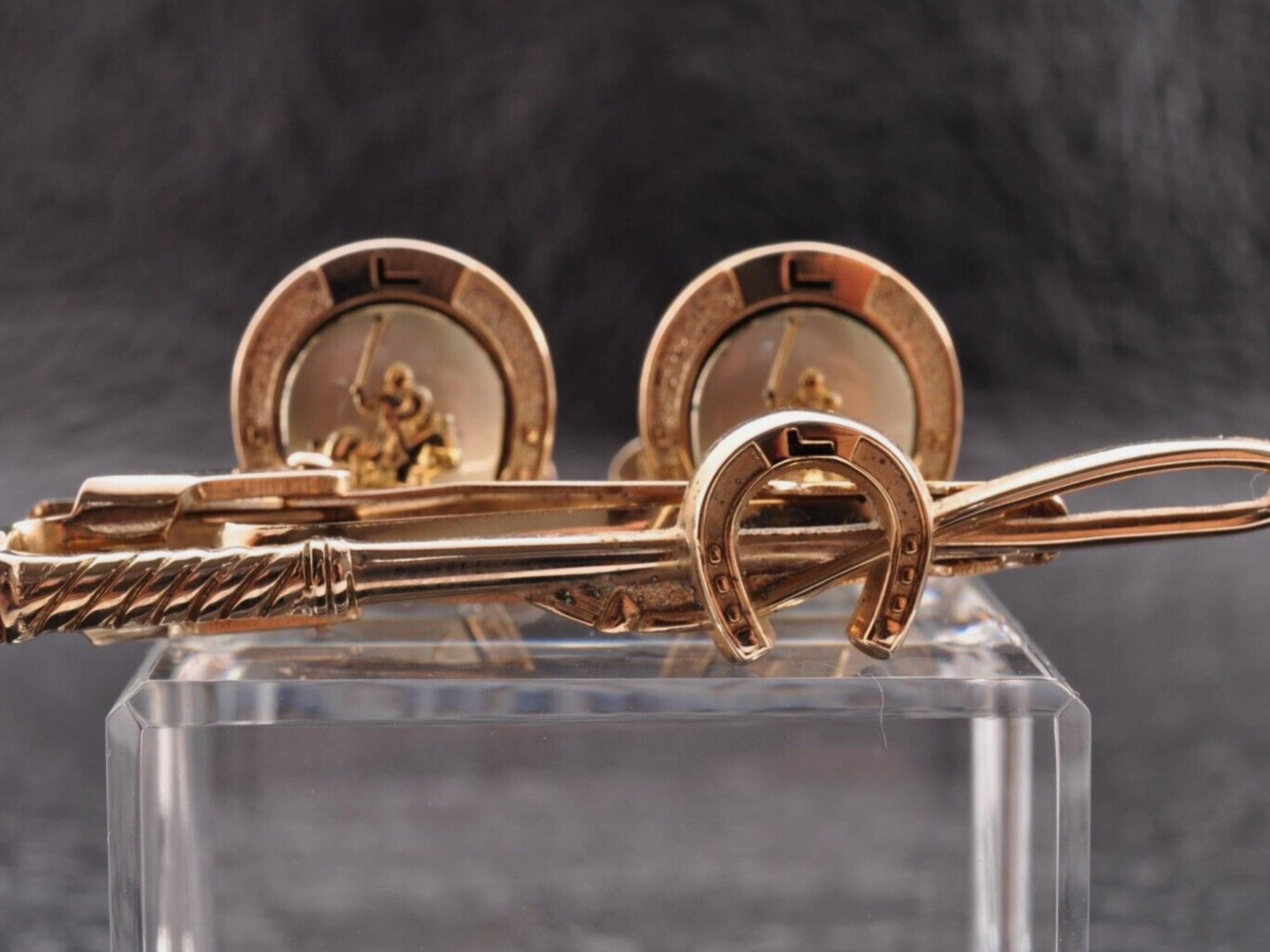 Women's or Men's Rare Vintage “Lancel” Paris Gold Plate Steel Cufflinks & Tie Bar Original Case For Sale