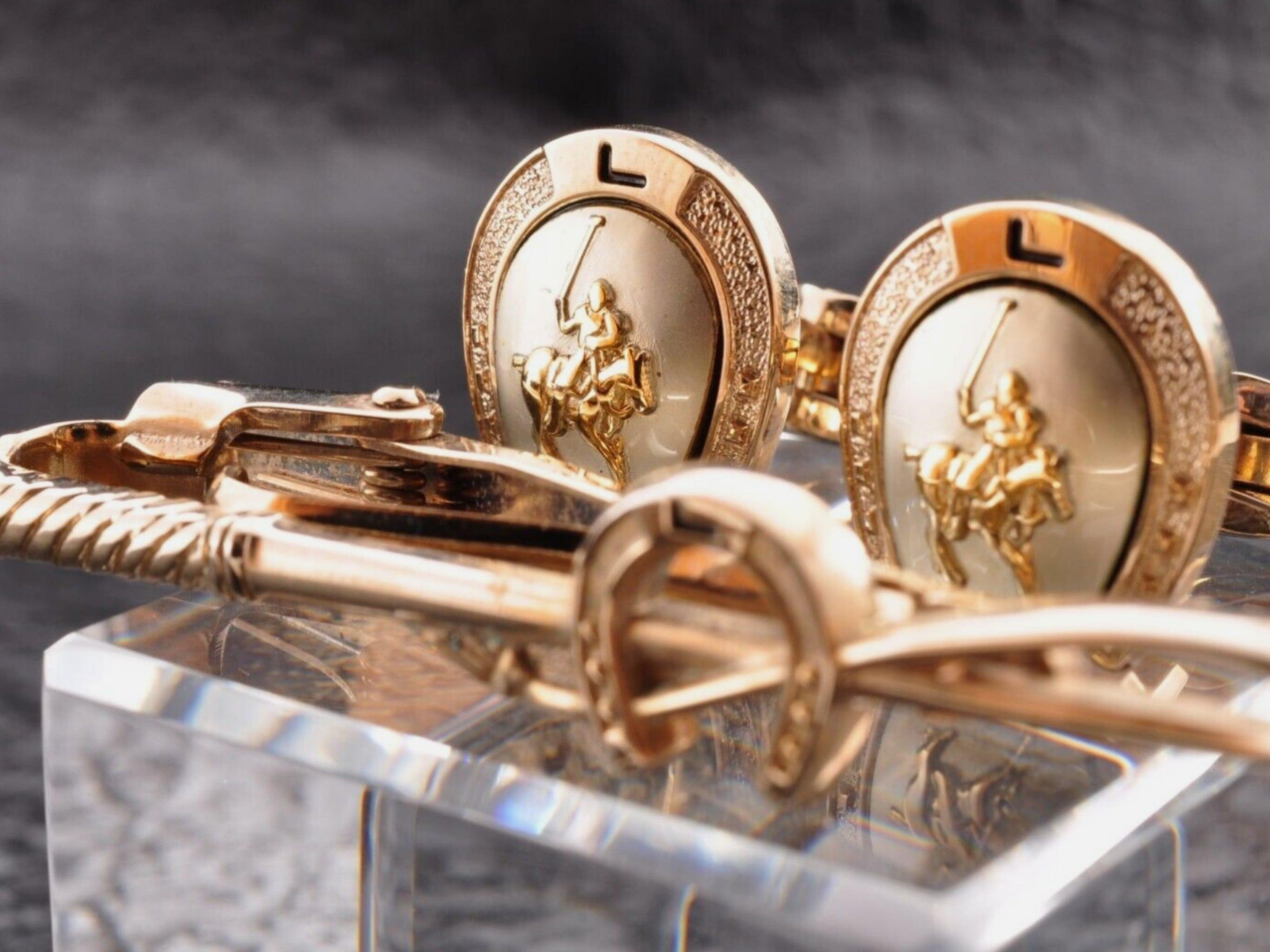 Rare Vintage “Lancel” Paris Gold Plate Steel Cufflinks & Tie Bar Original Case For Sale 3