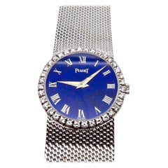 Vintage Lapis Roman Numeral Dial 18 Karat Gold Diamond Bracelet Watch