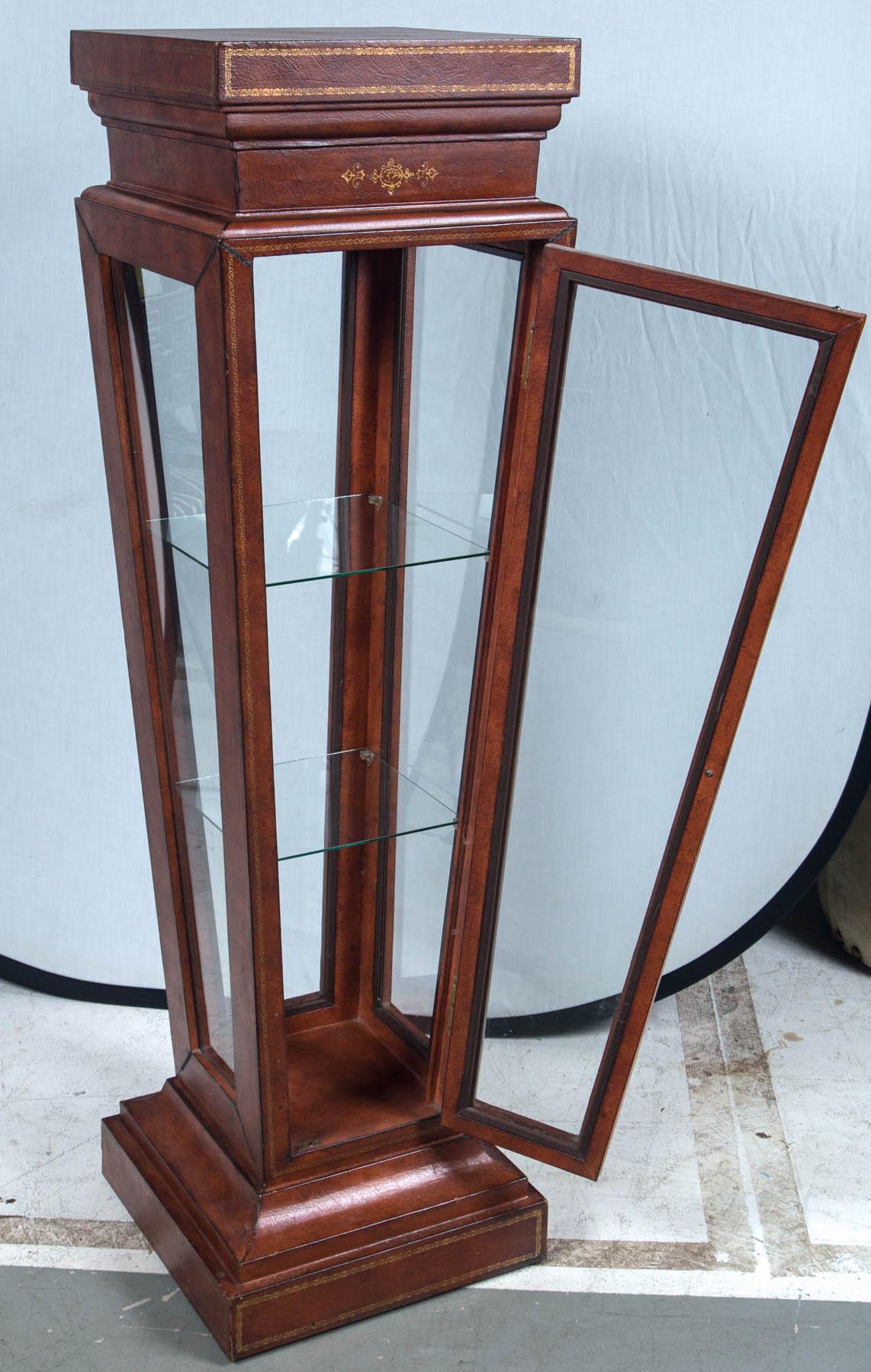 Mid-20th Century Rare Vintage Leather Wrapped Pedestal Showcase For Sale