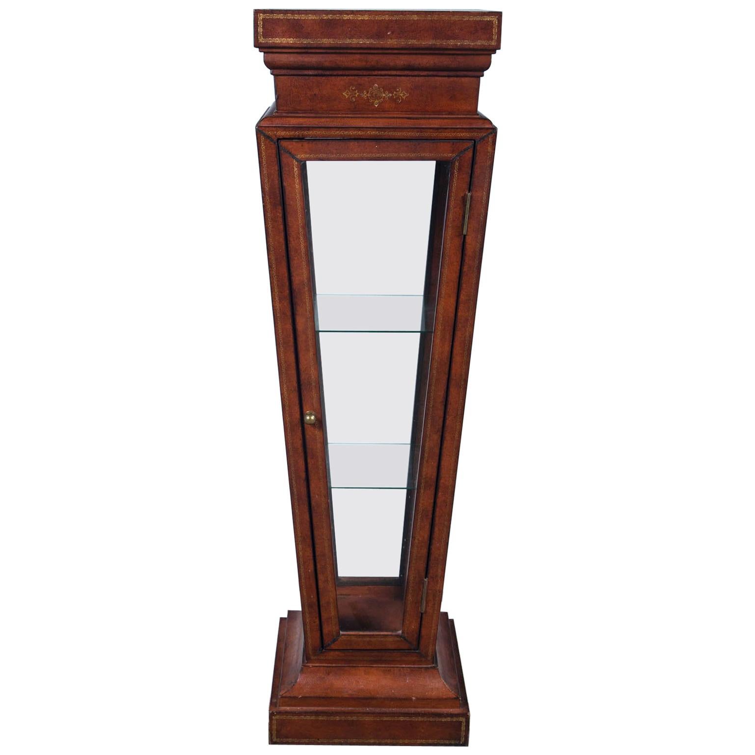 Rare Vintage Leather Wrapped Pedestal Showcase For Sale