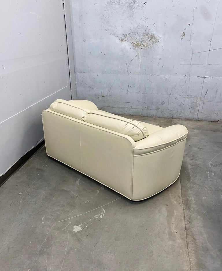 Rare Vintage Leathercraft Inc. Cream Loveseat Made in North Carolina