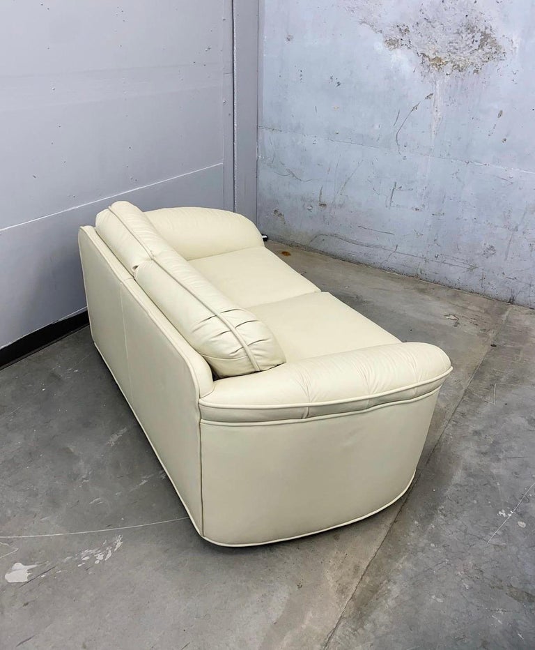 Rare Vintage Leathercraft Inc. Cream Loveseat Made in North Carolina