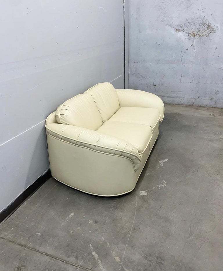 Rare Vintage Leathercraft Inc. Cream Loveseat Made in North Carolina