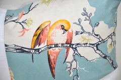 Rare Vintage Liberty of London English Silk Pillow Irish Linen Birds Cushion