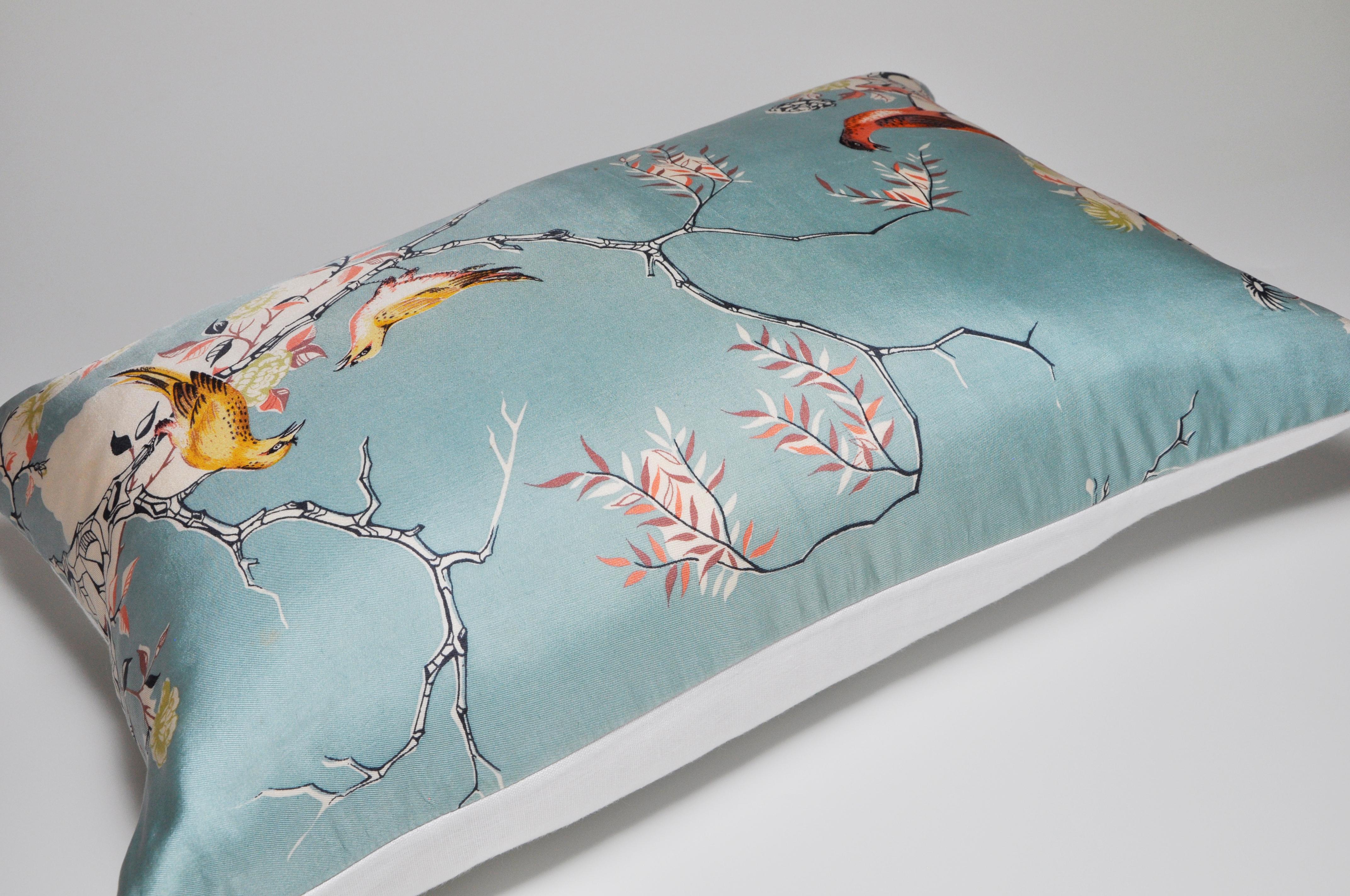 Rare Vintage Liberty of London English Silk Pillow Irish Linen Birds Cushion For Sale 1