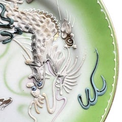 Rare Vintage Lime Green Japanese Dragonware Moriage Ceramic Plate